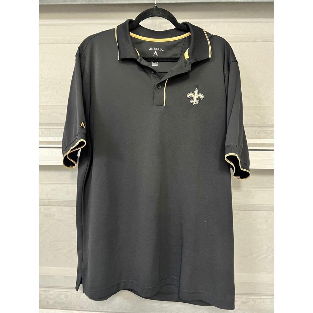 New Orleans Saints Mens Large Antigua Black  Gold Polo Shirt NFL 100542 Pique